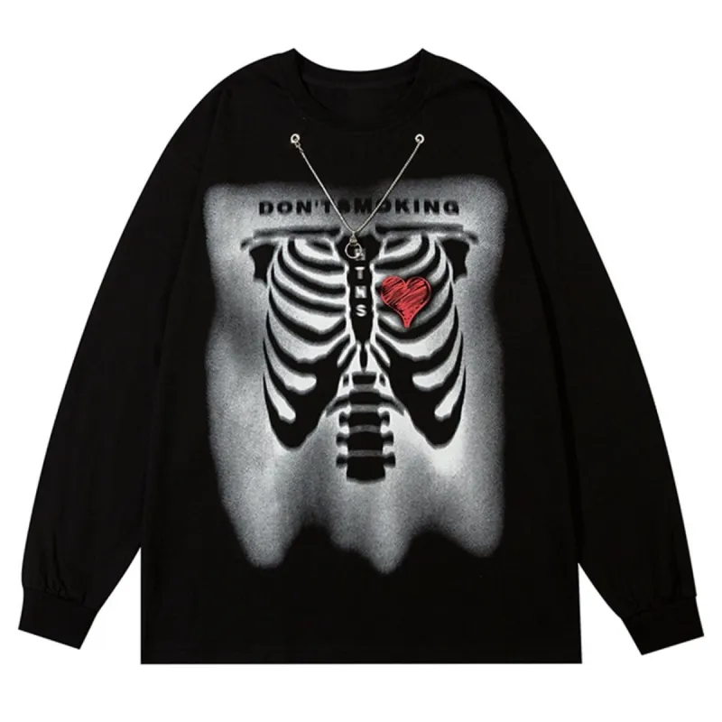 Dark Chain Skeleton Love Print Sweatshirt sold by Yugen Theory