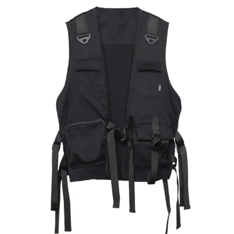 Function Dark Ninja Ribbons Pockets Cardigan Vest sold by Yugen Theory