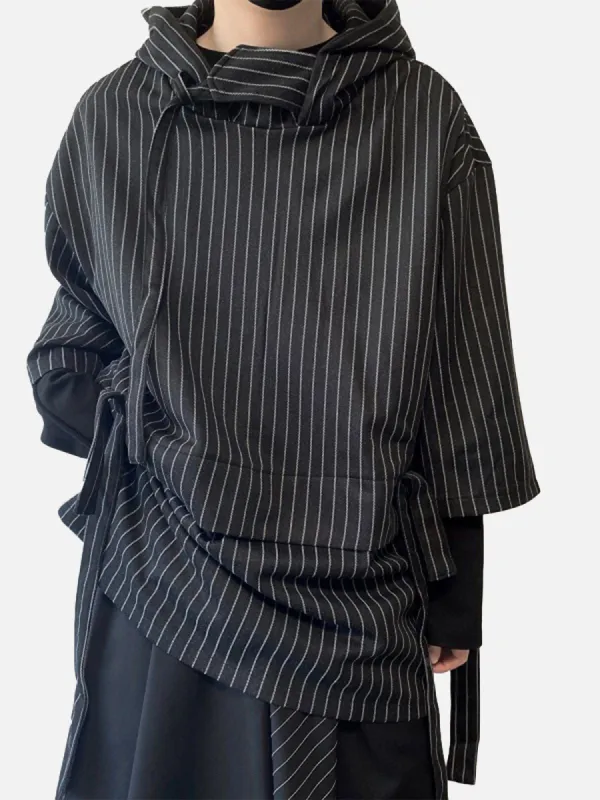 Dark Striped Patchwork Hoodie sold by Yugen Theory