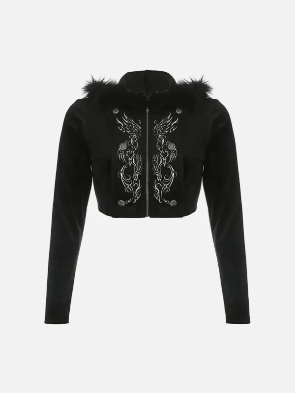 Embroidered Zipper Cropped Jacket sold by Yugen Theory