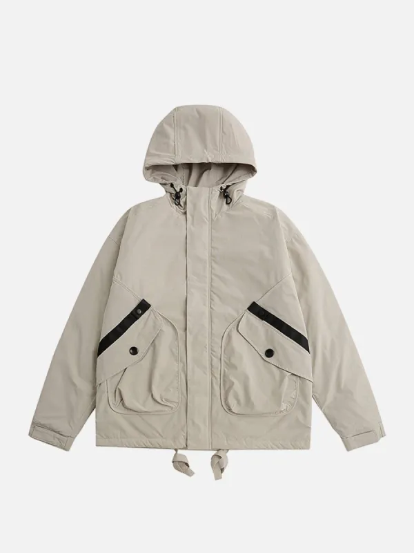 Patchwork Pocket Drawstring Hooded Winter Coat sold by Yugen Theory
