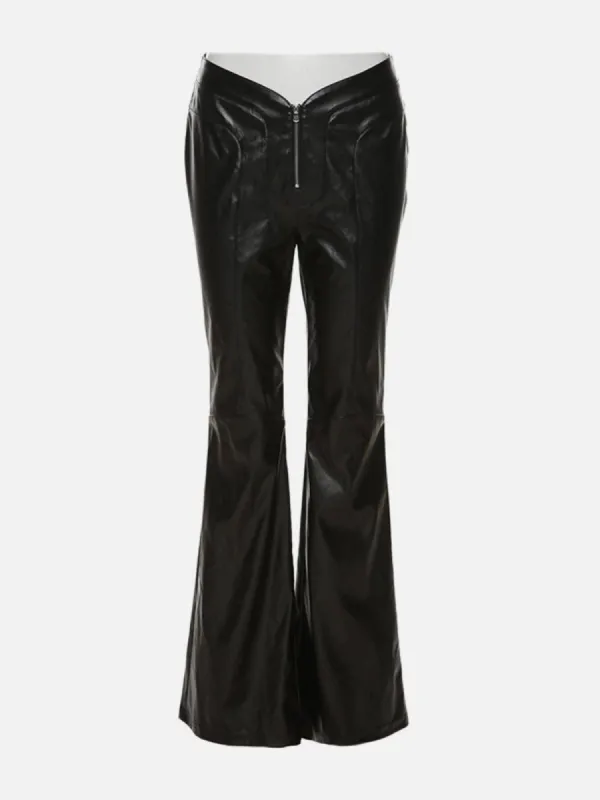High-waisted Zipper PU Flare Pants sold by Yugen Theory