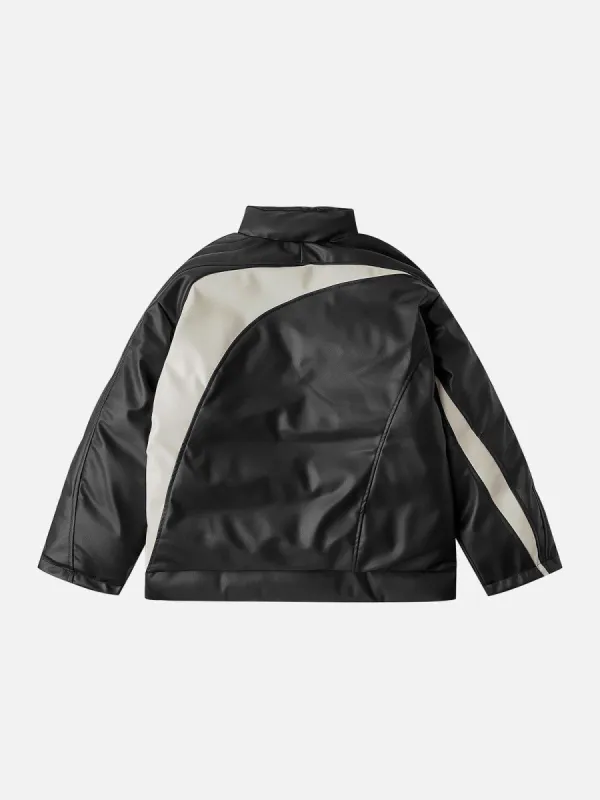 Line Patchwork PU Winter Coat sold by Yugen Theory