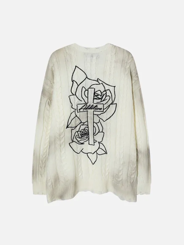 Tie Dye Embroidery Rose Sweater sold by Yugen Theory