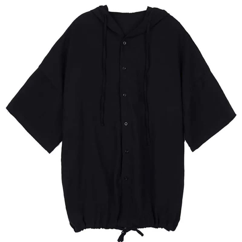 Dark Elastic Oversized Hooded Shirt sold by Yugen Theory