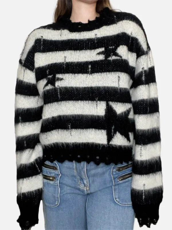 Ripped Stars Striped Knit Sweater sold by Yugen Theory