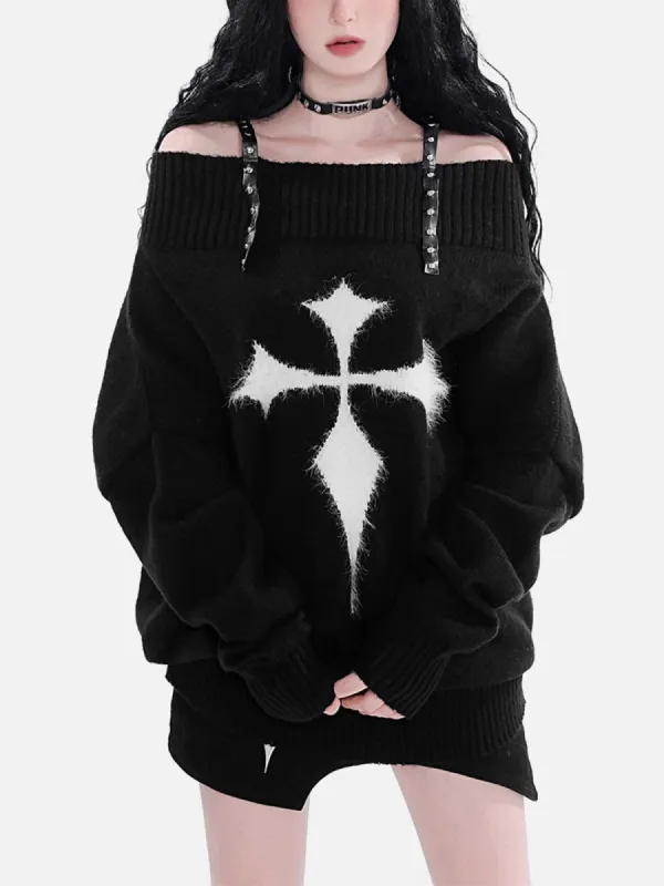 Cross Punk Rivets Knit Sweater sold by Yugen Theory