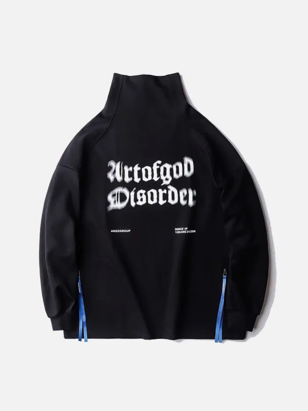 Fuzzy Gothic Letter Turtleneck Sweatshirt sold by Yugen Theory