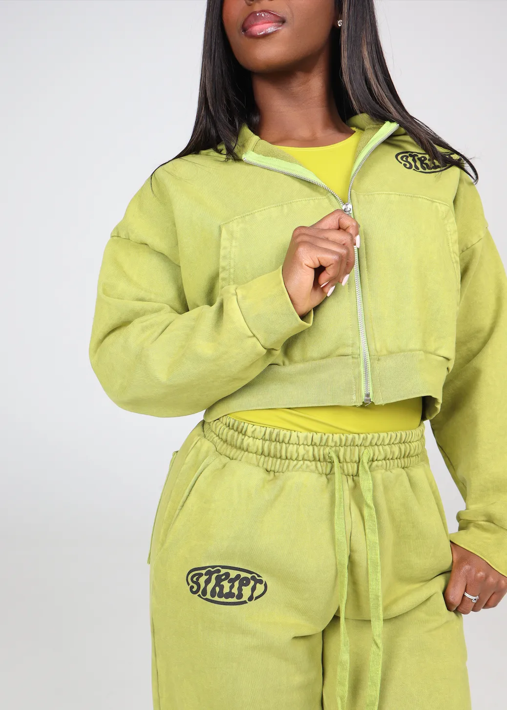 COZY CROP ZIP + FLARE SWEATS BUNDLE KIWI sold by Stript