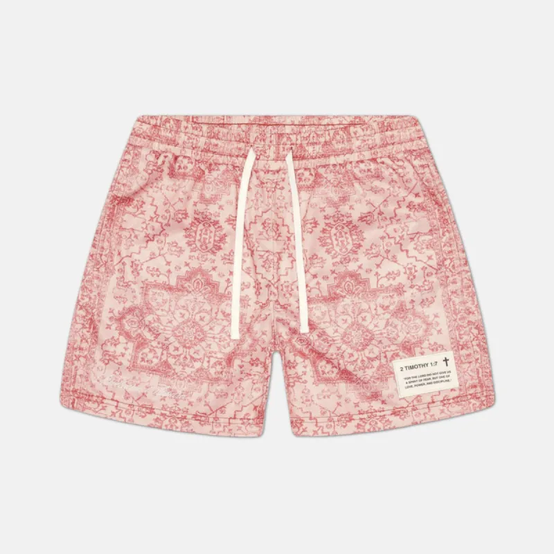 WASHED RED 2 TIMOTHY 1:7 MESH SHORTS sold by Revelation Apparel