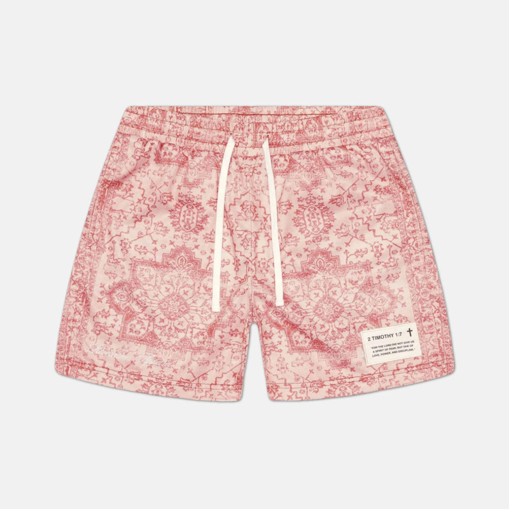 WASHED RED 2 TIMOTHY 1:7 MESH SHORTS sold by Revelation Apparel