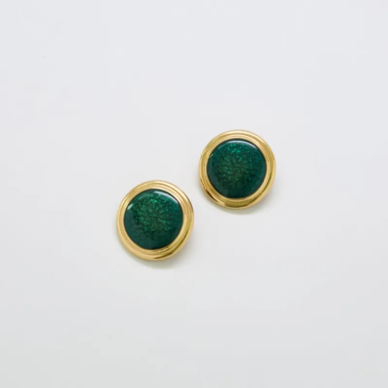 Vintage Trifari Green Round Earrings sold by Admiral Row