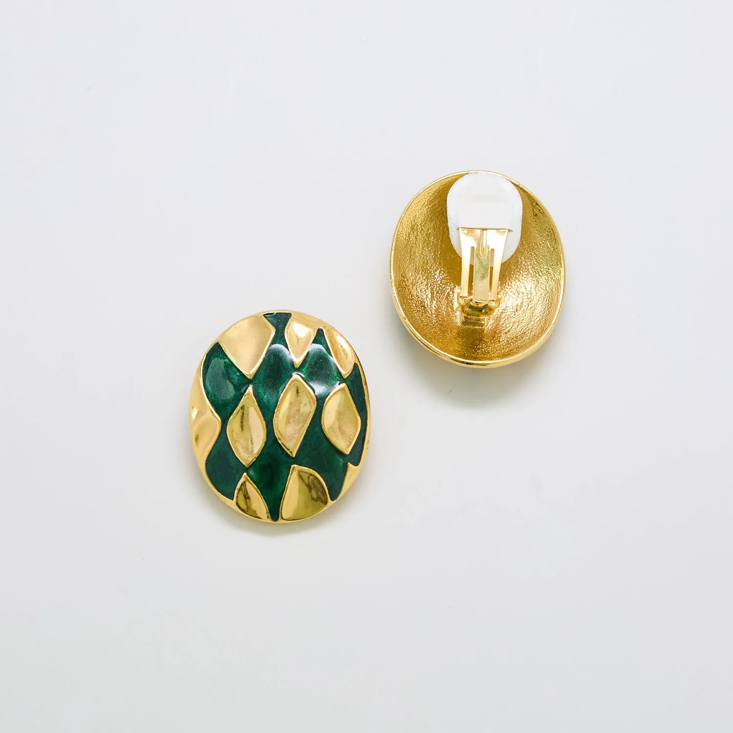 Vintage Abstract Green and Gold Oval Earrings sold by Admiral Row product image thumbnail 3
