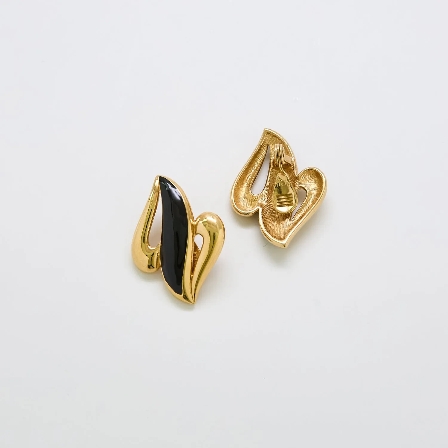 Vintage Monet Abstract Black and Gold Swirl Earrings sold by Admiral Row product image thumbnail 3