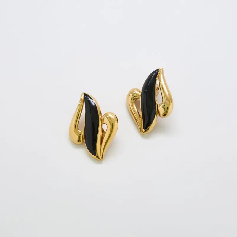 Vintage Monet Abstract Black and Gold Swirl Earrings sold by Admiral Row