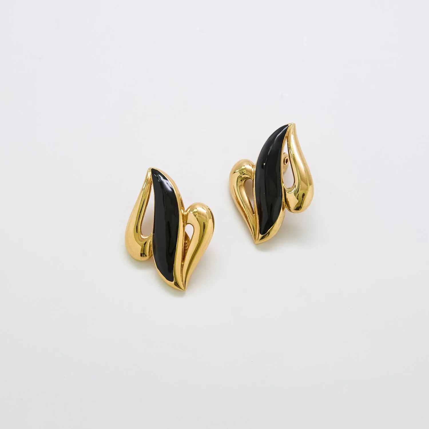 Vintage Monet Abstract Black and Gold Swirl Earrings sold by Admiral Row