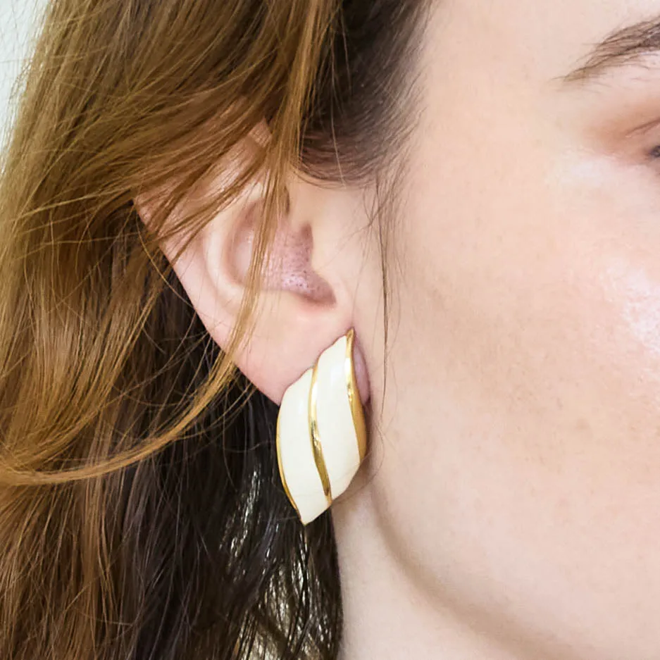Vintage Off-White and Gold Wave Earrings sold by Admiral Row product image thumbnail 2