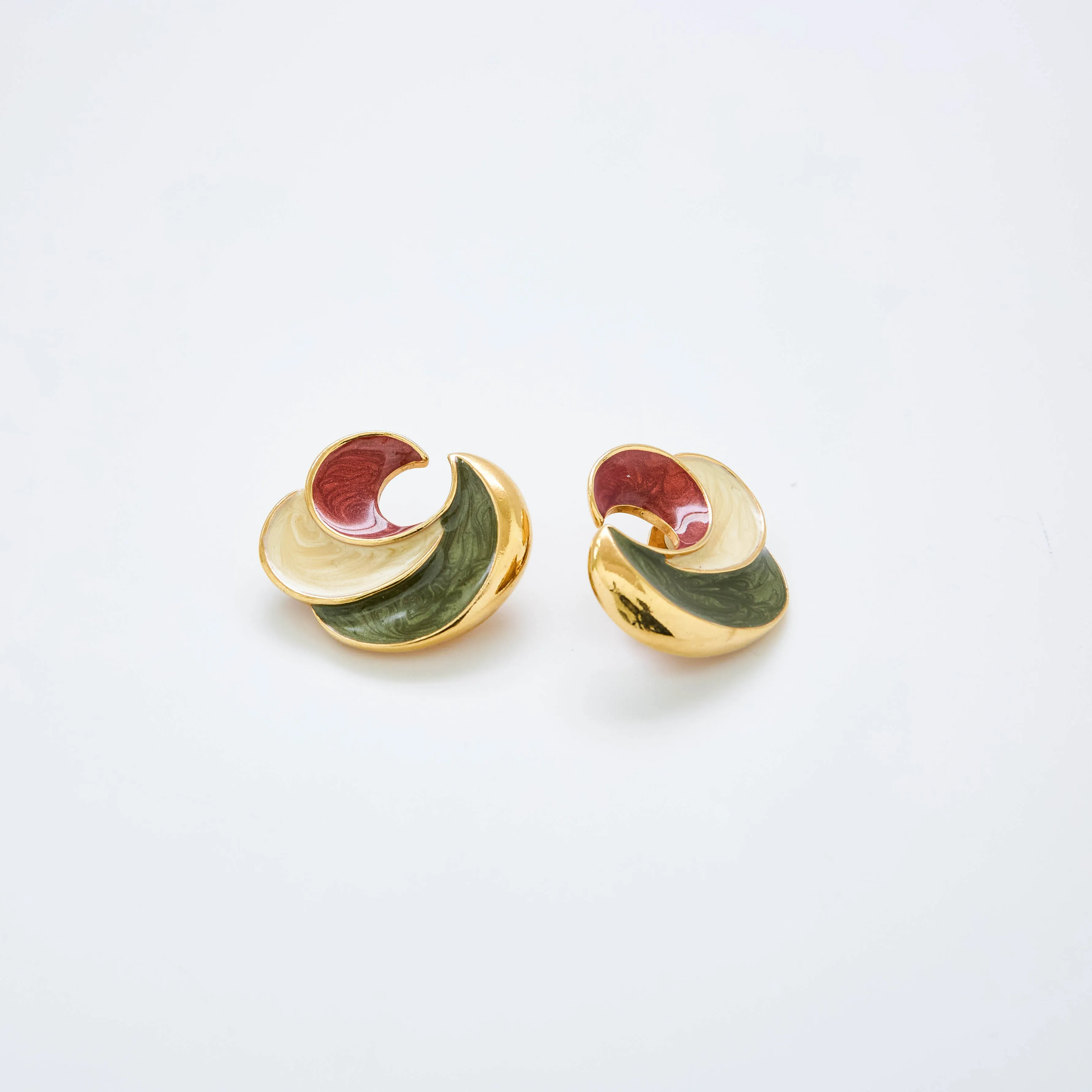 Vintage Tri-Color Crescent Earrings sold by Admiral Row