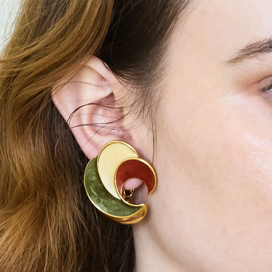 Vintage Tri-Color Crescent Earrings sold by Admiral Row product image thumbnail 2