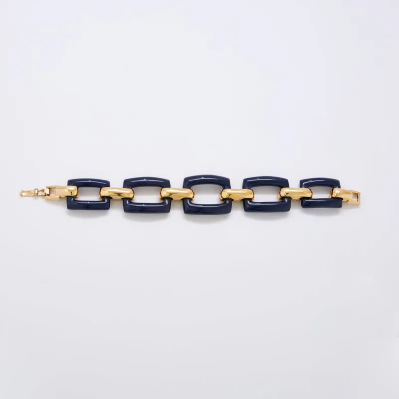 Vintage Monet Chunky Blue and Gold Bracelet sold by Admiral Row