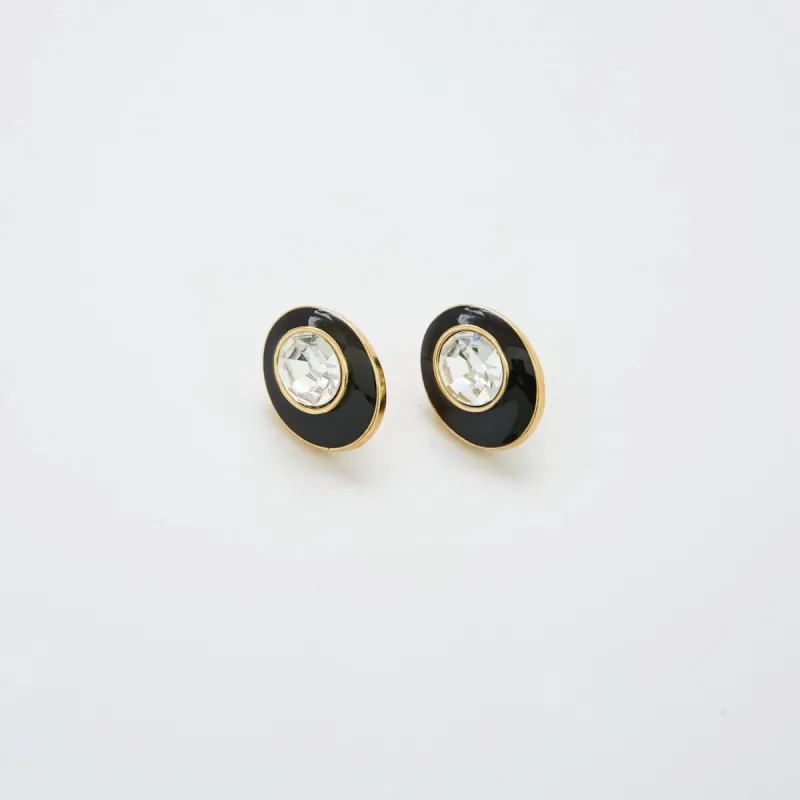 Vintage Pave Black and Gold Trifari Oval Earrings sold by Admiral Row