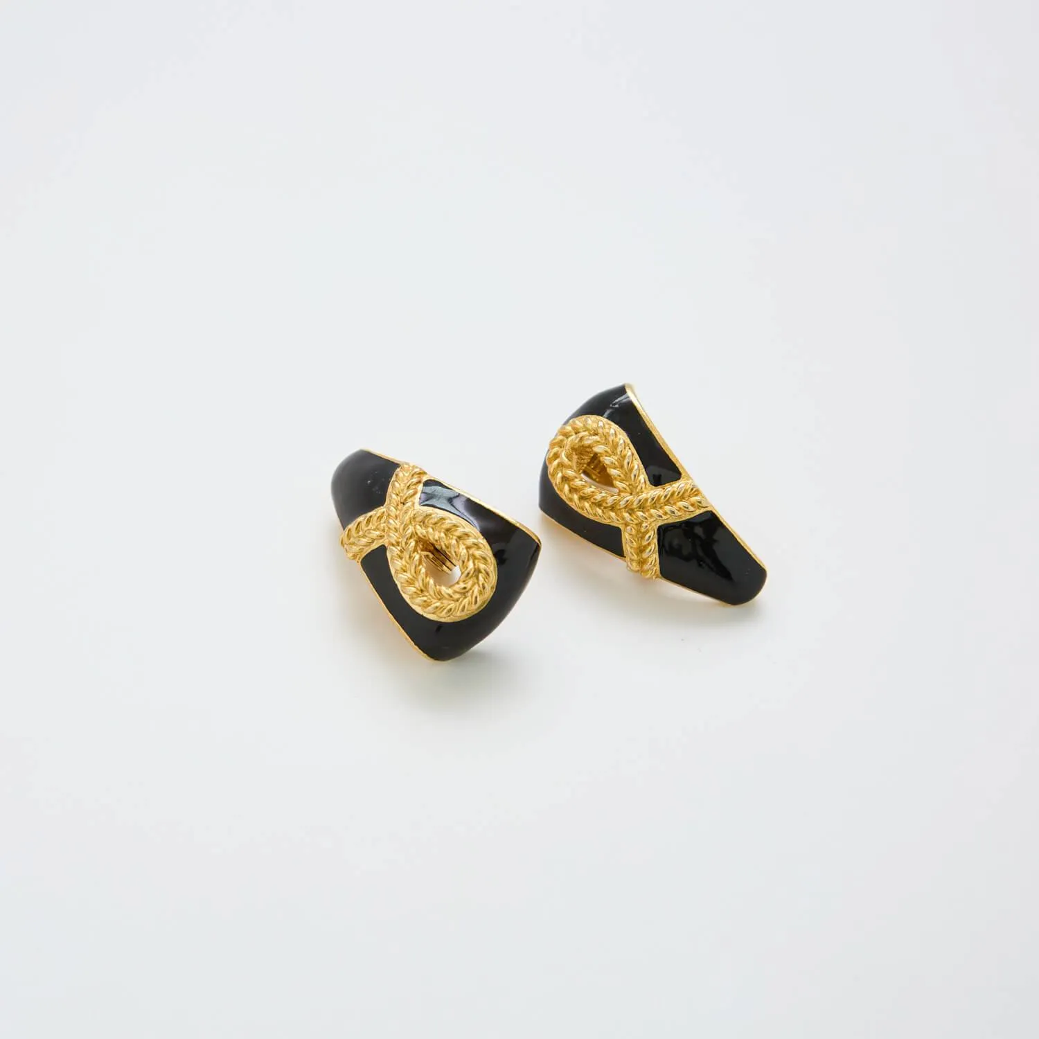 Vintage Monet Gold & Black Half Hoop Earrings sold by Admiral Row