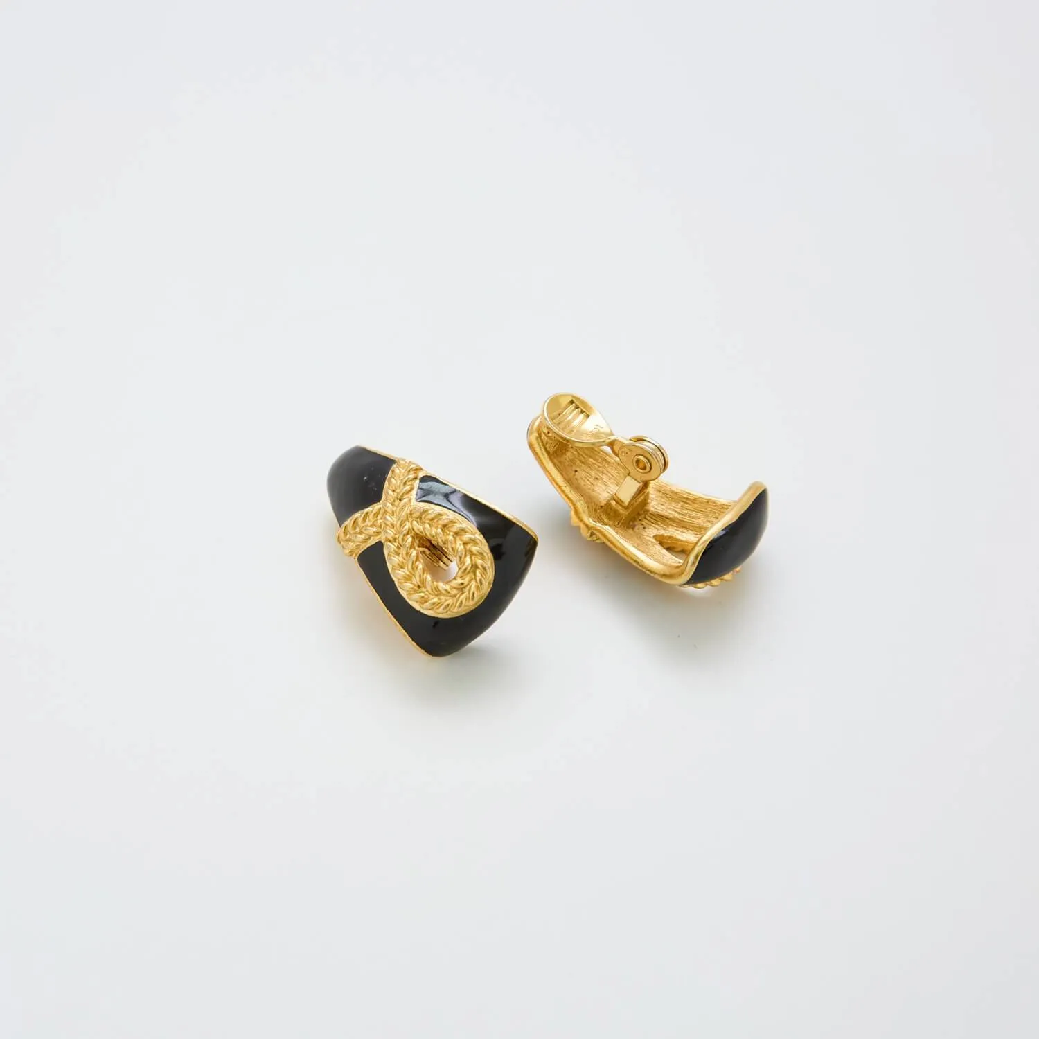 Vintage Monet Gold & Black Half Hoop Earrings sold by Admiral Row product image thumbnail 3