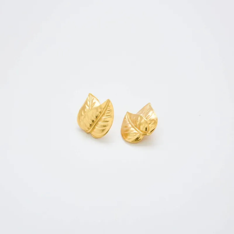 Vintage Trifari Gold Leaf Earrings sold by Admiral Row