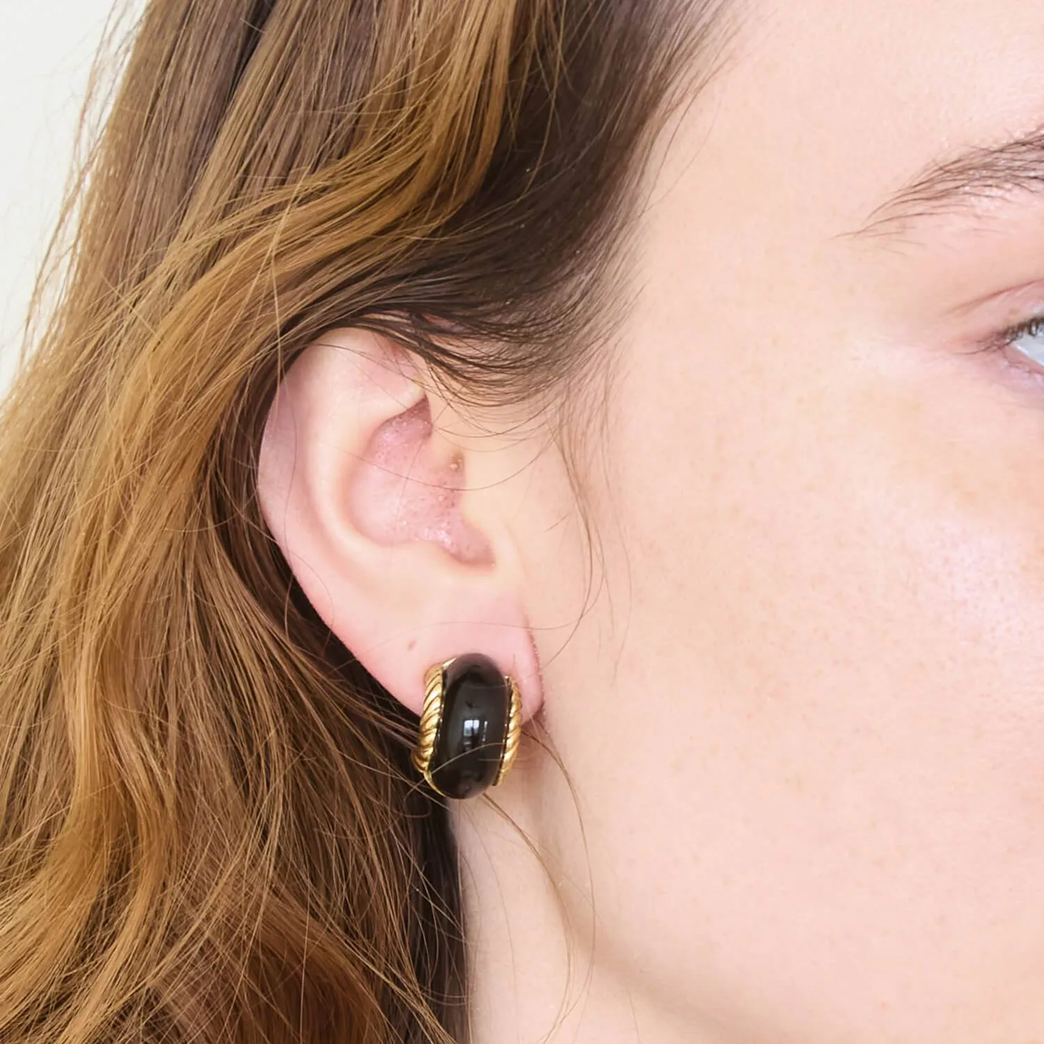 Vintage Kenneth Jay Lane Black and Gold Mini Half-hoop Earrings sold by Admiral Row product image thumbnail 2