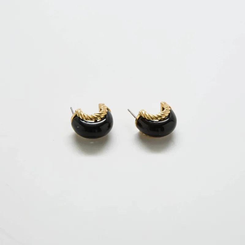 Vintage Kenneth Jay Lane Black and Gold Mini Half-hoop Earrings sold by Admiral Row
