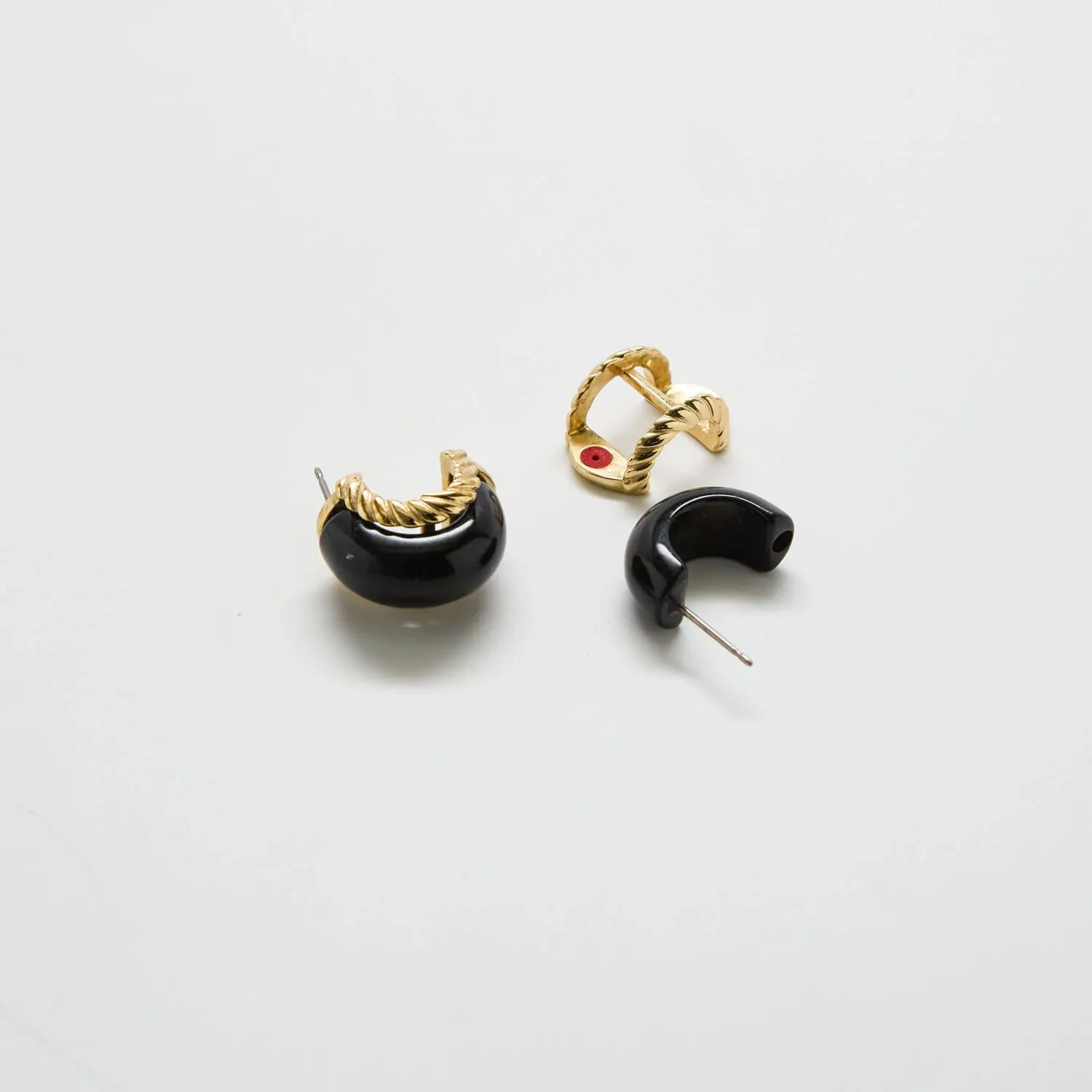 Vintage Kenneth Jay Lane Black and Gold Mini Half-hoop Earrings sold by Admiral Row product image thumbnail 3
