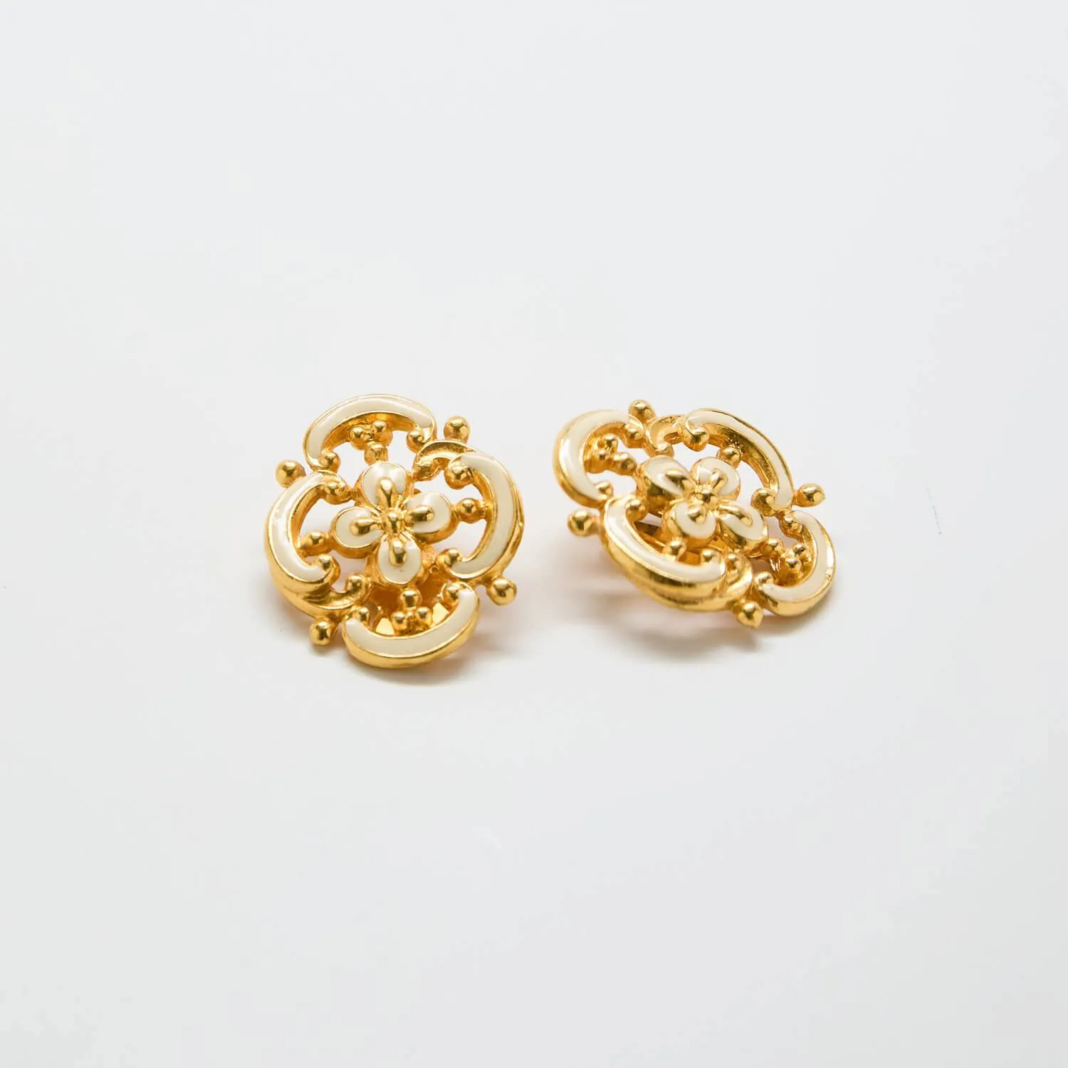 Vintage White and Gold Filigree Earrings sold by Admiral Row