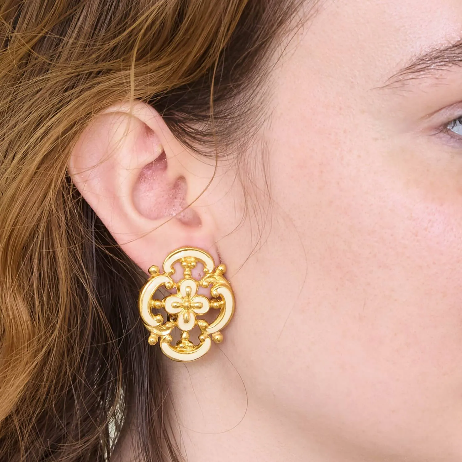 Vintage White and Gold Filigree Earrings sold by Admiral Row product image thumbnail 2