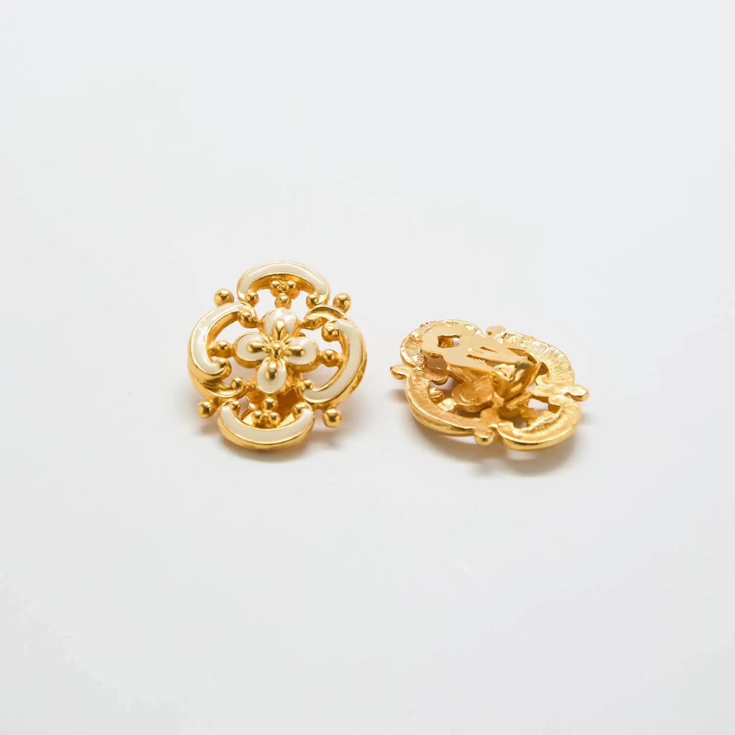 Vintage White and Gold Filigree Earrings sold by Admiral Row product image thumbnail 3