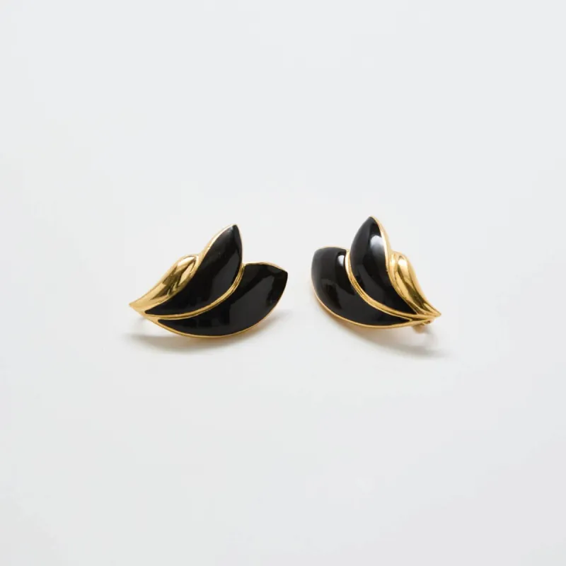 Vintage Black and Gold Flourish Trifari Earrings sold by Admiral Row