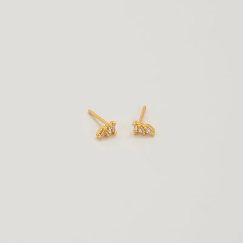 White Triple Baguette Gold Studs sold by Admiral Row