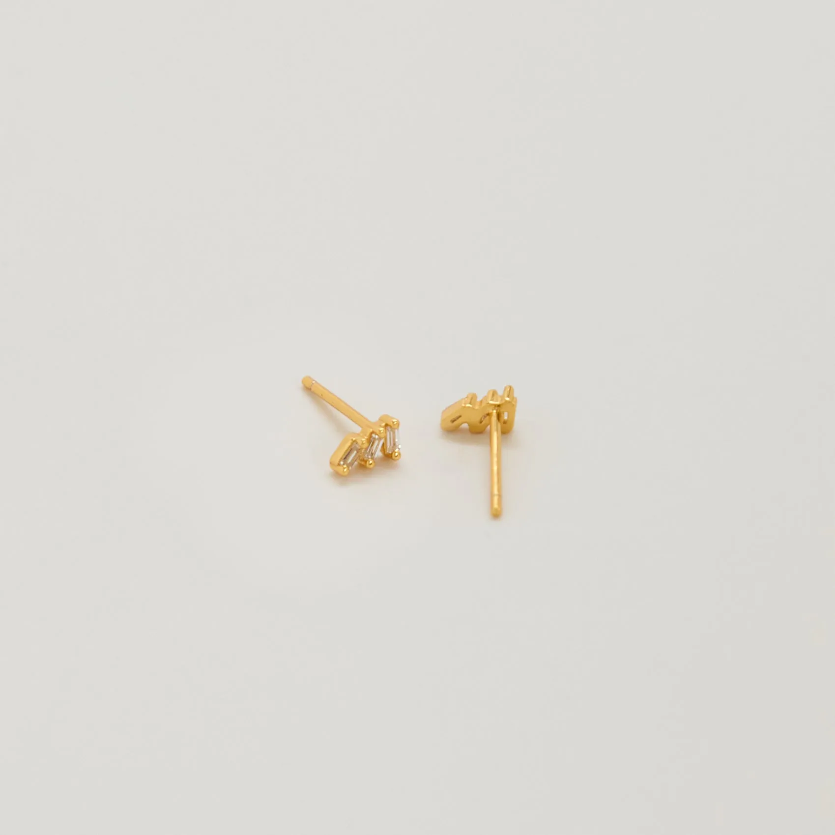 White Triple Baguette Gold Studs sold by Admiral Row product image thumbnail 3