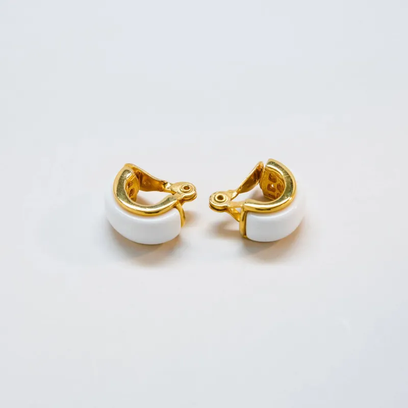 Vintage Monet White and Gold Mod Earrings sold by Admiral Row