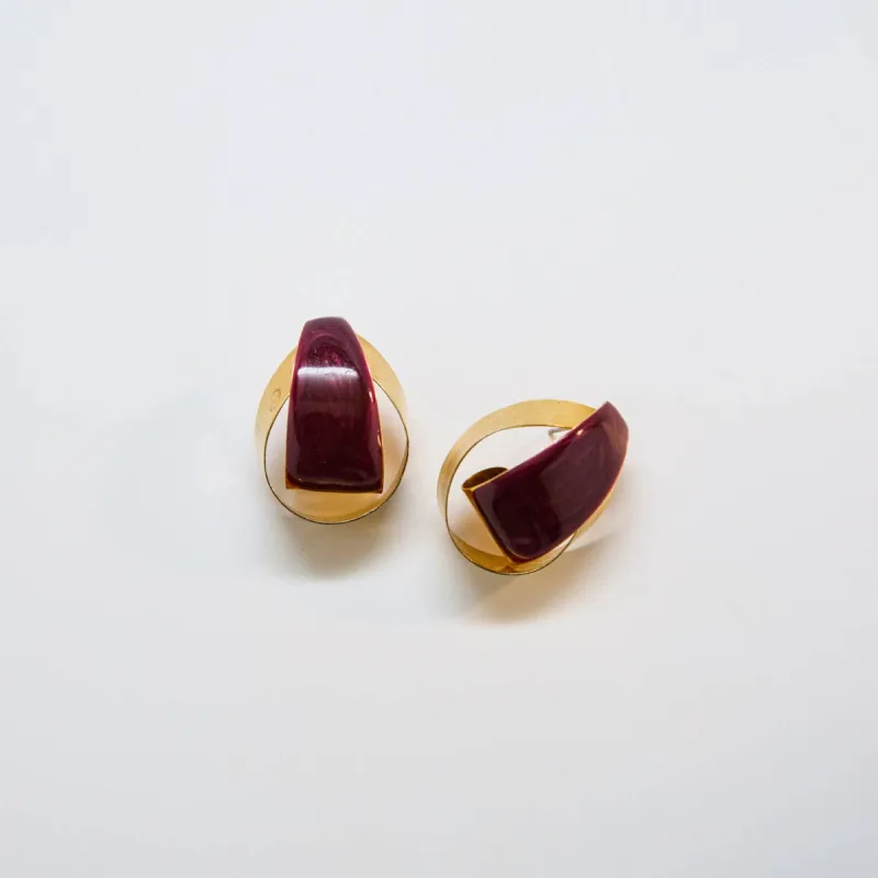Vintage Gold and Maroon Ribbon Earrings sold by Admiral Row
