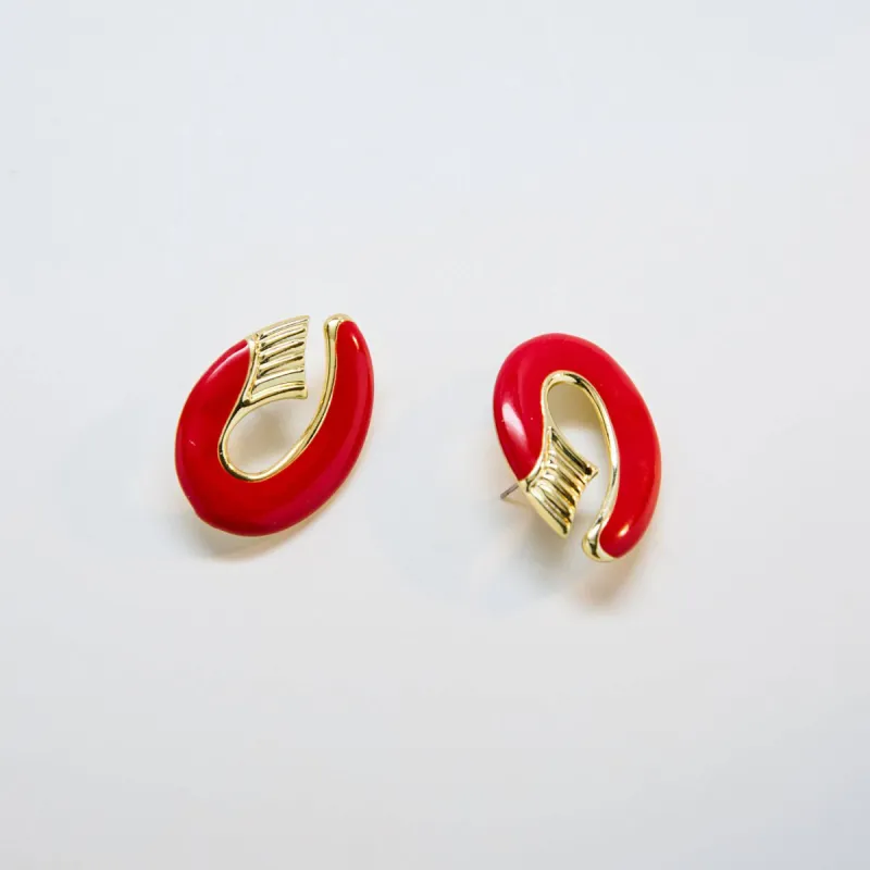 Vintage Red And Gold Swoop Earrings sold by Admiral Row