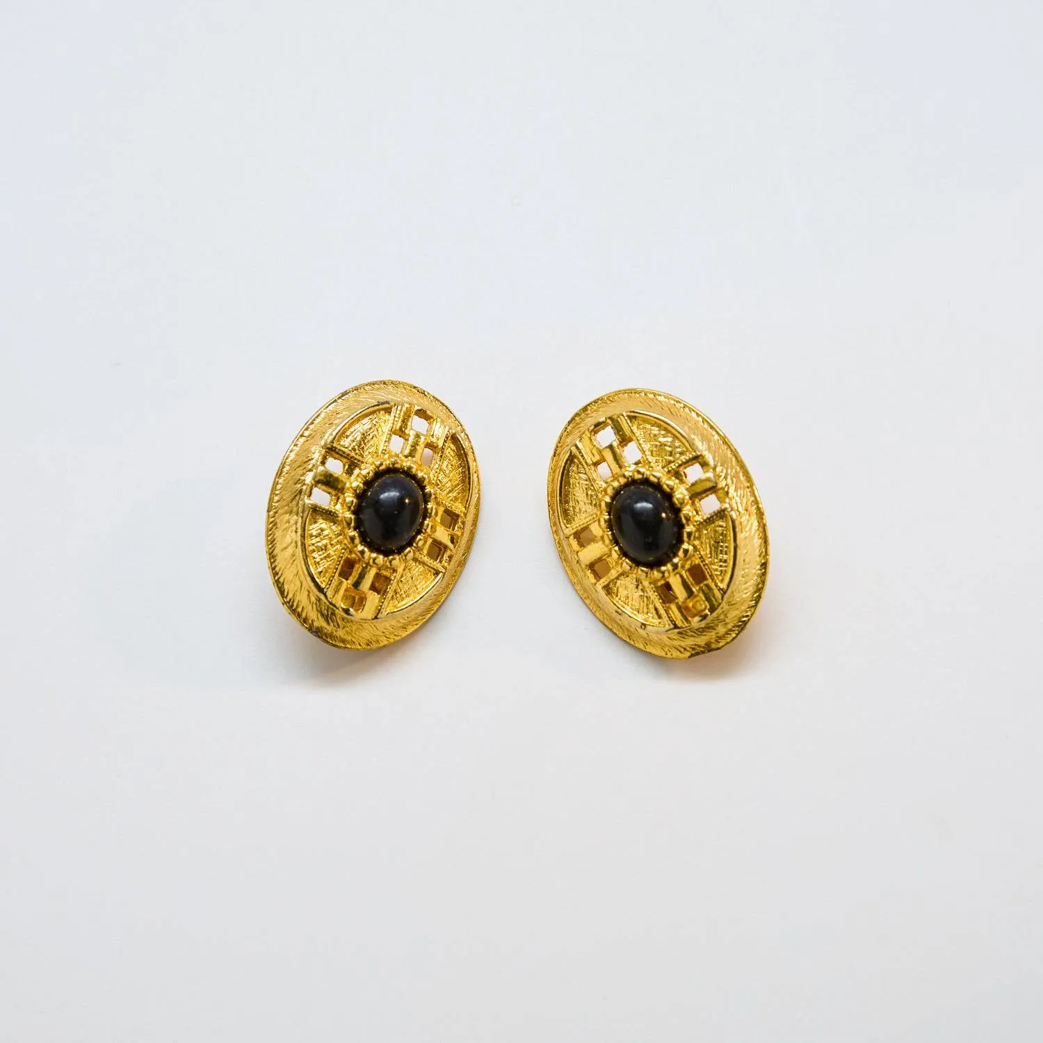 Vintage Black and Gold Cut-out Cameo Earrings sold by Admiral Row