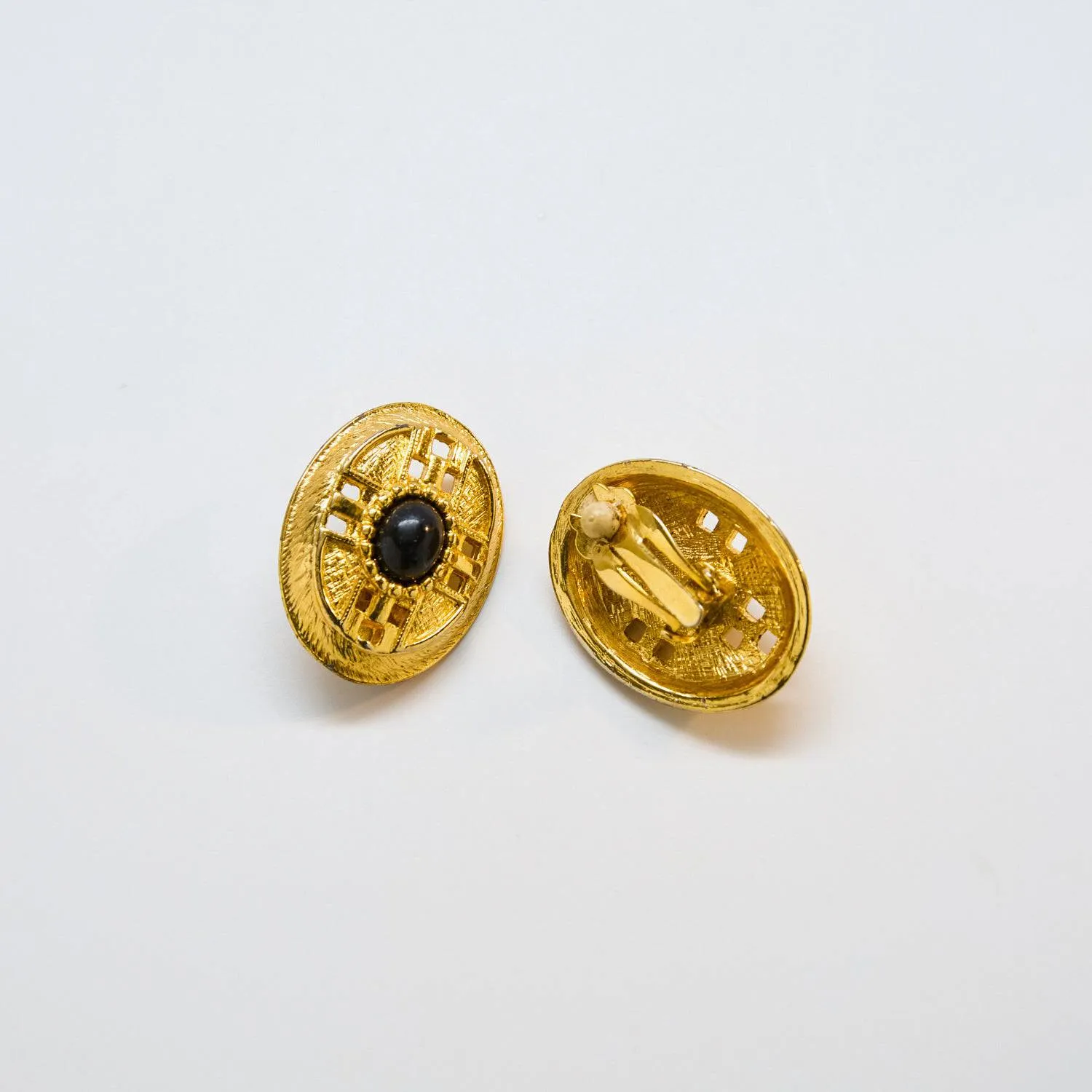 Vintage Black and Gold Cut-out Cameo Earrings sold by Admiral Row product image thumbnail 2