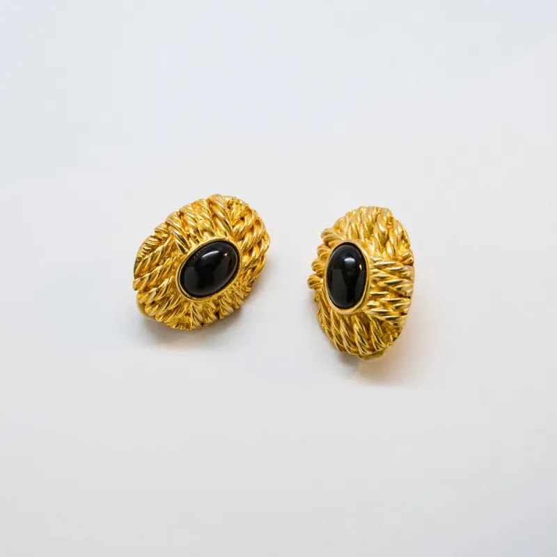 Vintage Black and Gold Woven Earrings made by Admiral Row