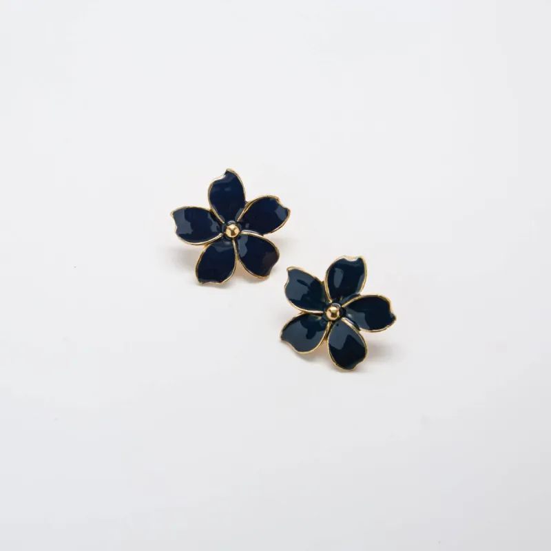 Vintage Navy Flower Earrings sold by Admiral Row