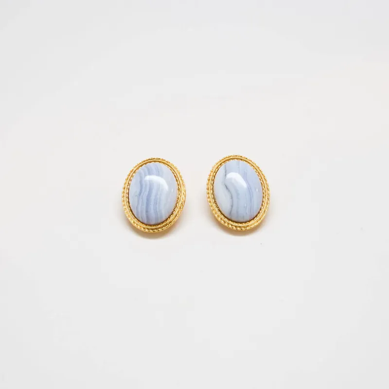 Vintage Blue Lace Agate Cameo Earrings sold by Admiral Row
