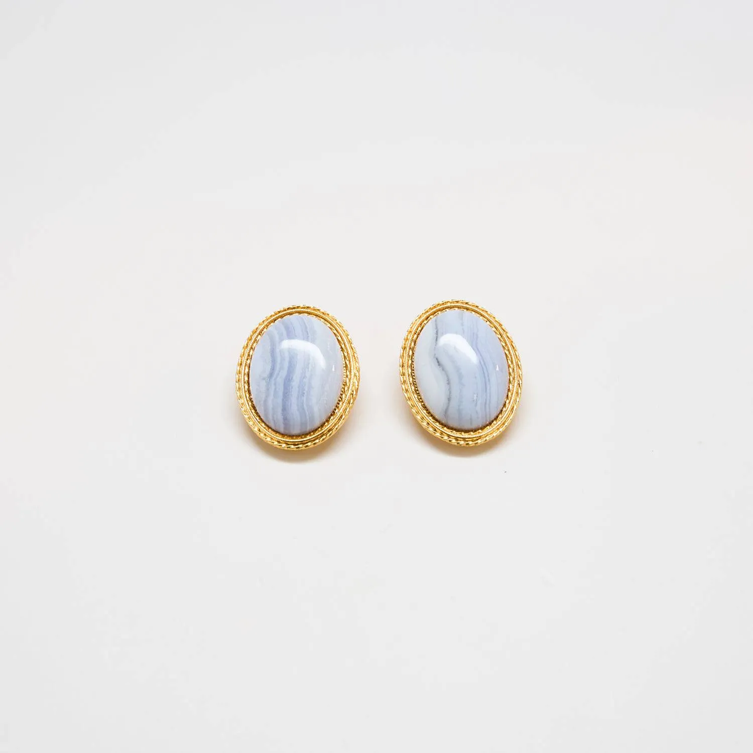 Vintage Blue Lace Agate Cameo Earrings sold by Admiral Row