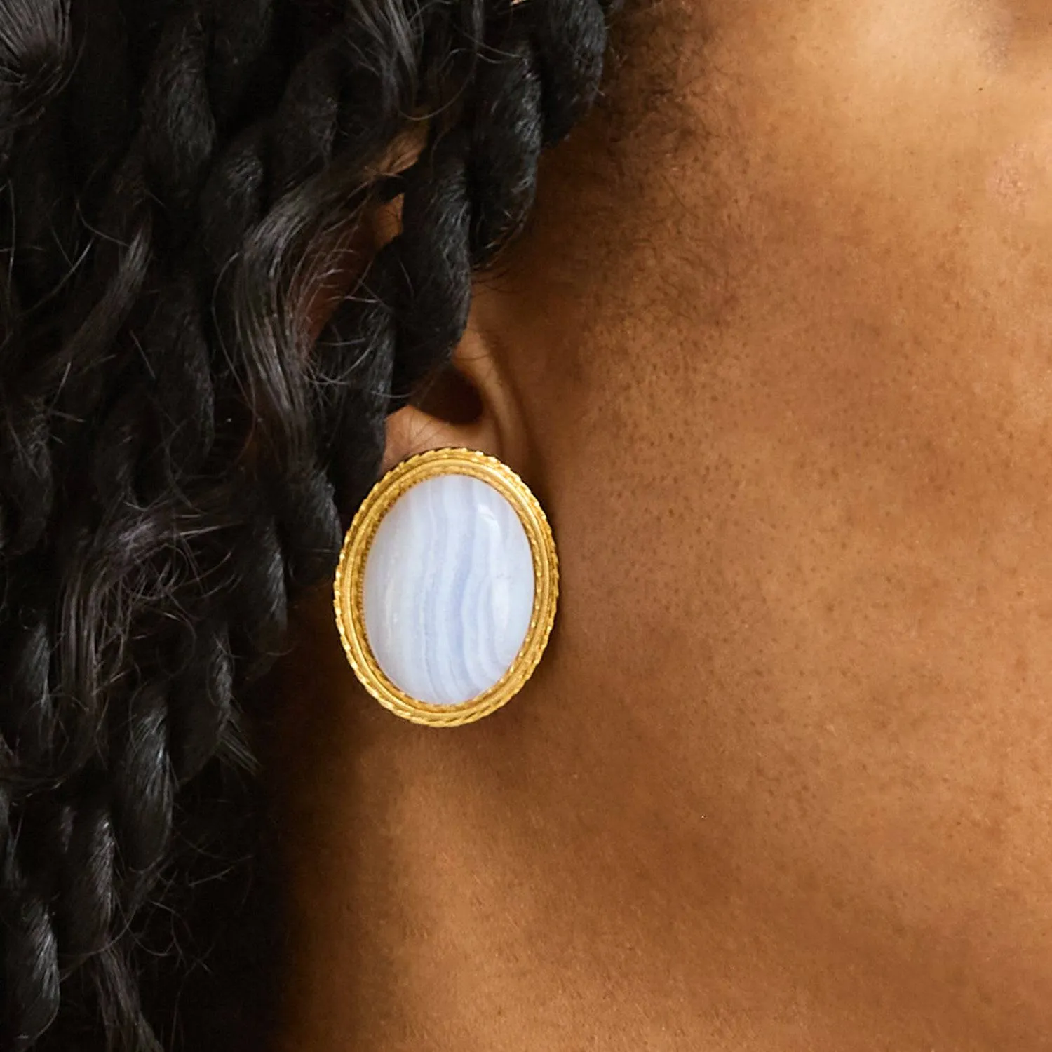 Vintage Blue Lace Agate Cameo Earrings sold by Admiral Row product image thumbnail 3