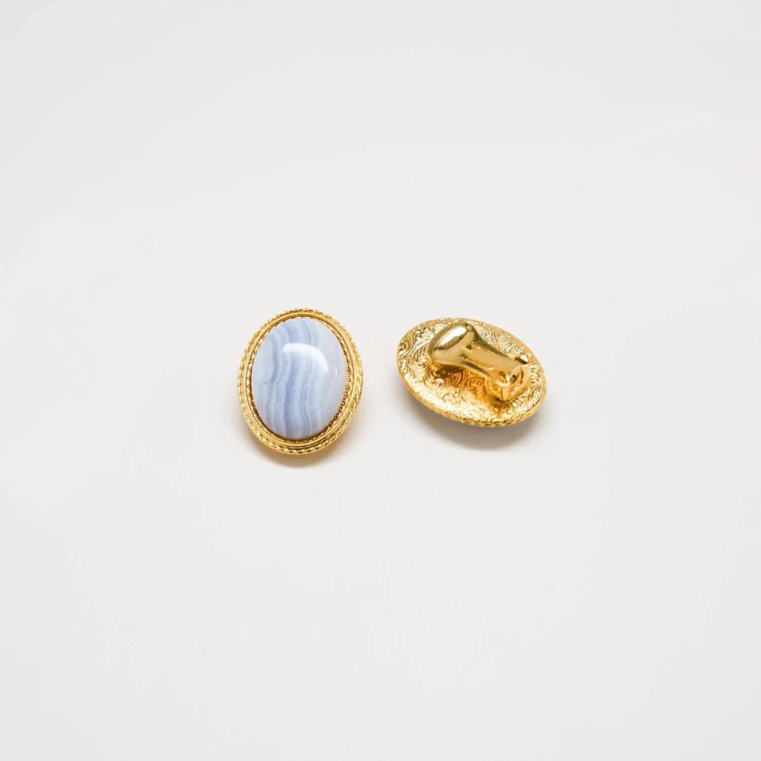 Vintage Blue Lace Agate Cameo Earrings sold by Admiral Row product image thumbnail 2