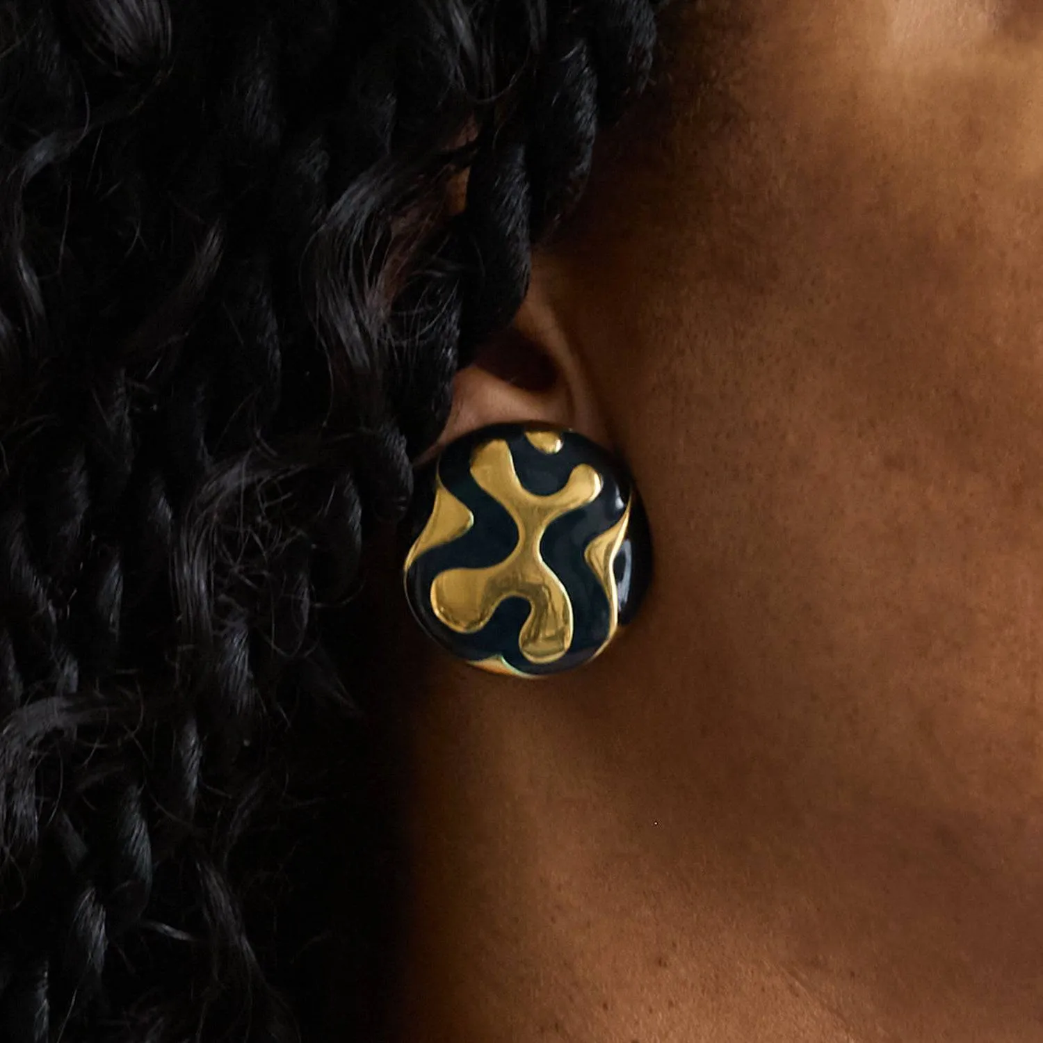 Vintage Monet Abstract Black and Gold Earrings sold by Admiral Row product image thumbnail 2