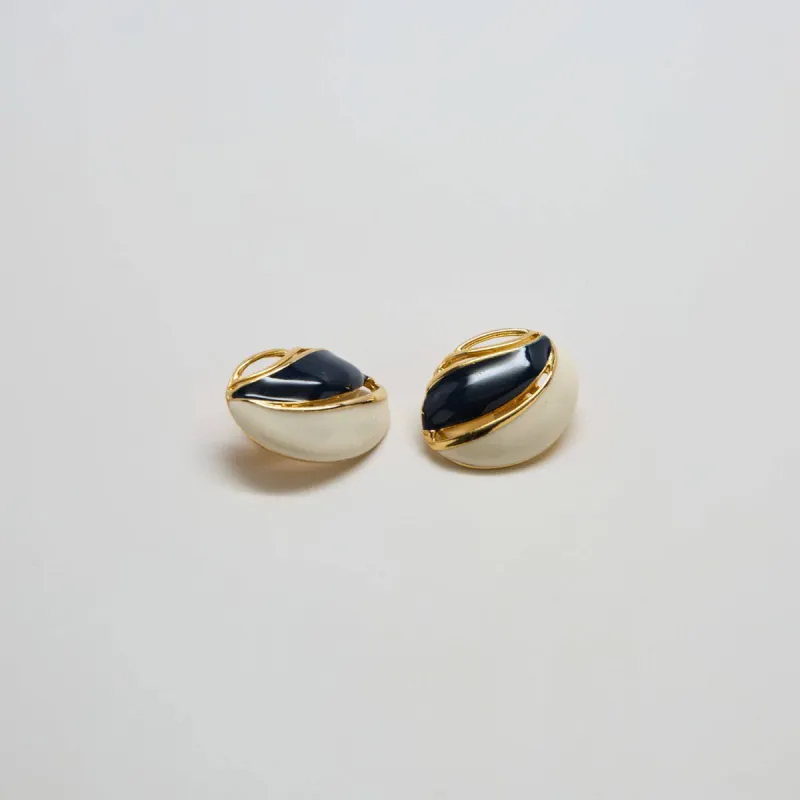 Vintage White and Navy Flourish Earrings sold by Admiral Row